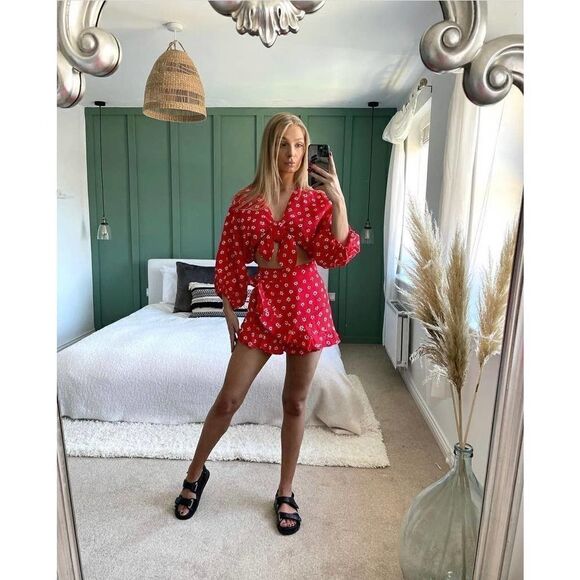 Linen Blend Red Set Zara Skort and Top new - Picture 5 of 15